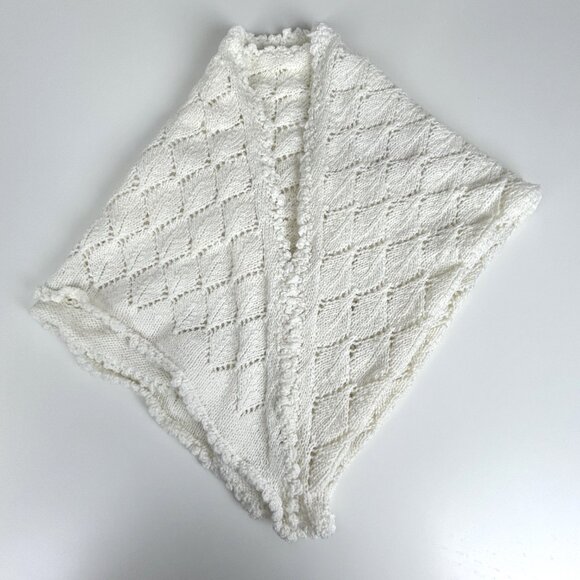 Vintage Shawl Triangle‎ Handmade Knit Diamond Stitch Lace White 52x42 Wrap - Picture 6 of 11